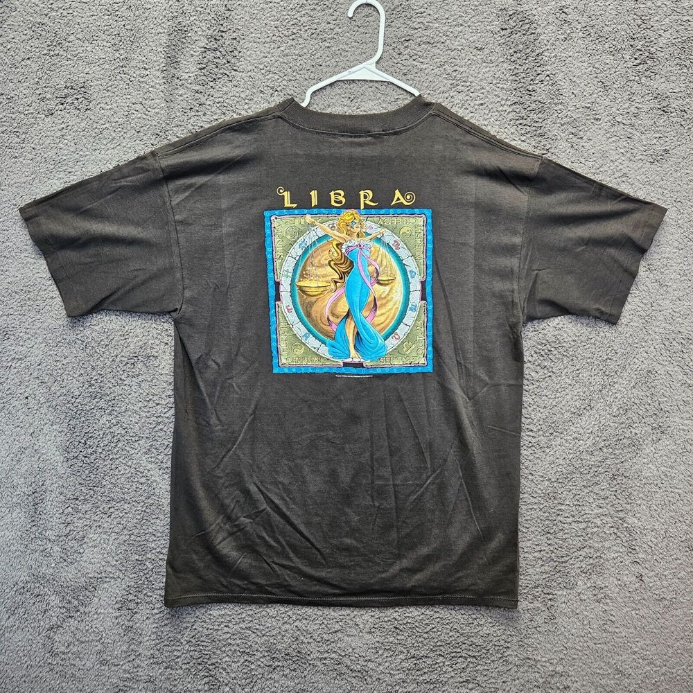 Vintage Libra Zodiac Sign T-Shirt Mens Size XL‎ Black Graphic Tee Short Sleeve